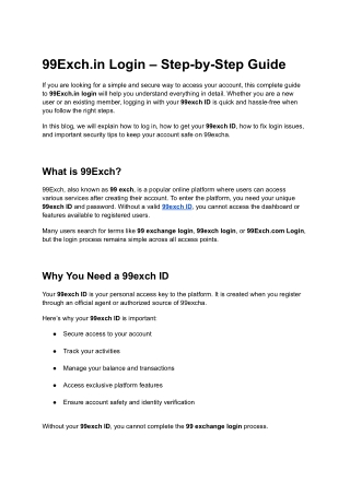 99Exch.in Login – Step-by-Step Guide