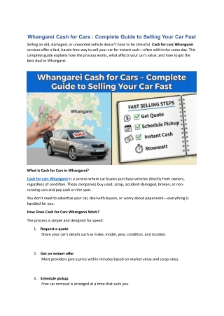 Whangarei Cash for Cars : Complete Guide to Selling Your Car Fast