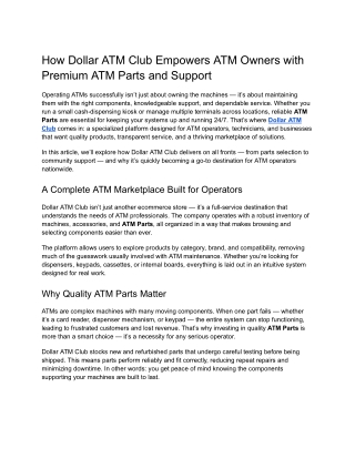 How Dollar ATM Club Empowers ATM Owners with Premium ATM Parts and Support