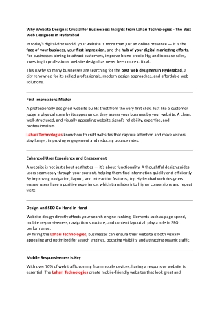 Best Web DEsigners in Hyderabad - Lahari Technologies