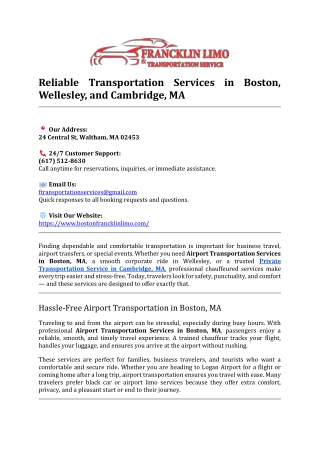 Reliable Transportation Services in Boston, MA - Francklin Limo