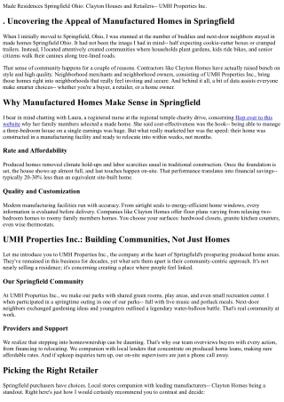 . Manufactured Homes Springfield Ohio: Clayton Homes and Retailers-- UMH Propert