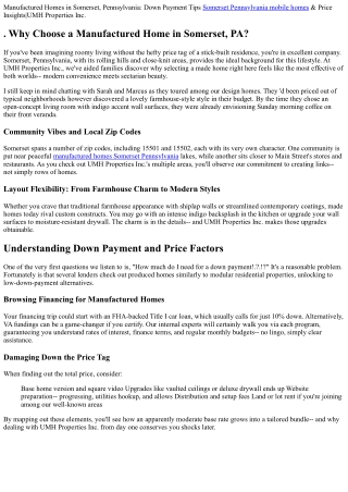. Made Homes in Somerset, Pennsylvania: Down Payment Tips & Price Insights|UMH P