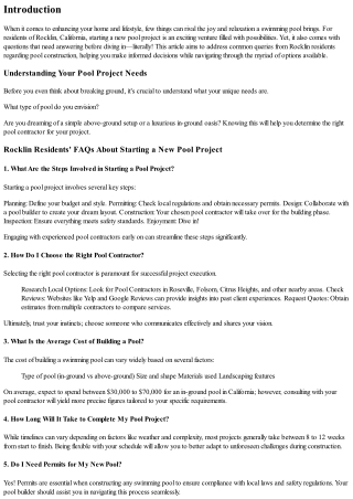 Rocklin Residents' FAQs About Starting a New Pool Project