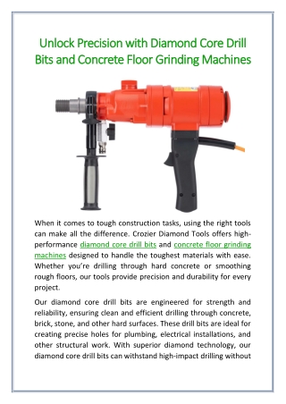 Unlock Precision with Diamond Core Drill Bits and Concrete Floor Grinding Machines