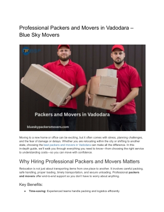 Professional Packers and Movers in Vadodara – Blue Sky Movers
