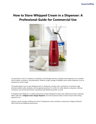 How to Store Whipped Cream in a Dispenser