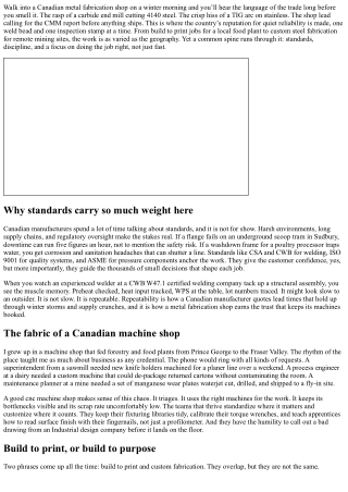 Metal Fabrication in Canada: Standards, Quality, and Innovation