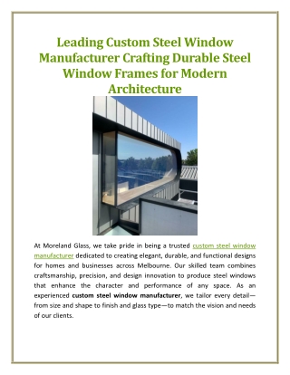 Leading Custom Steel Window Manufacturer Crafting Durable Steel Window Frames for Modern Architecture