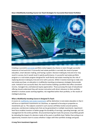 Multifamily Investing Course