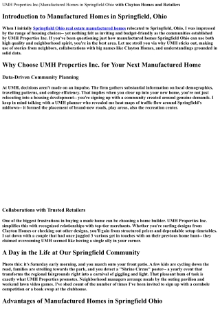 UMH Properties Inc.|Made Homes in Springfield Ohio with <strong>Clayton Homes</s