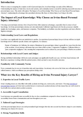 The Impact of Local Knowledge: Why Choose an Irvine-Based Personal Injury Attorn