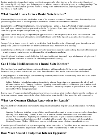 Common Questions About Renting Suites and Their Kitchens!