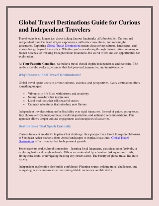 Global Travel Destinations Guide for Solo Travelers