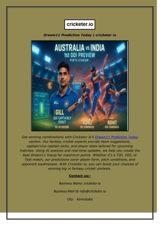 Dream11 Prediction Today  cricketer io