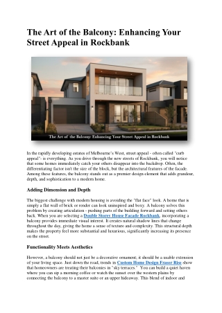 The Art of the Balcony Enhancing Your Street Appeal in Rockbank