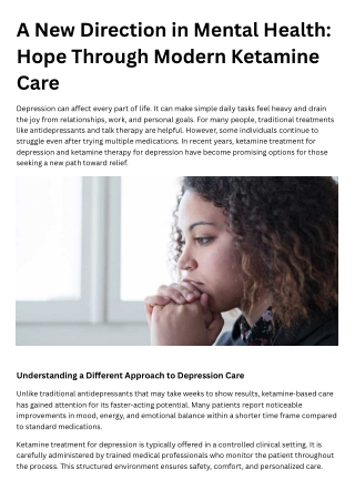 A New Direction in Mental Health Hope Through Modern Ketamine Care