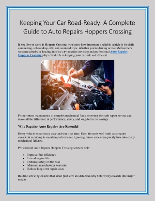 Keeping Your Car Road Ready A Complete Guide to Auto Repairs Hoppers Crossing