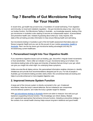 Top 7 Benefits of Gut Microbiome Testing for Your Health