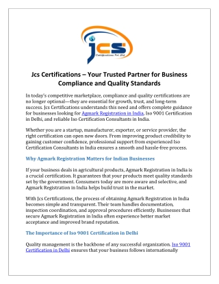 Jcs Certifications – Your Trusted Partner for Business Compliance and Quality Standards