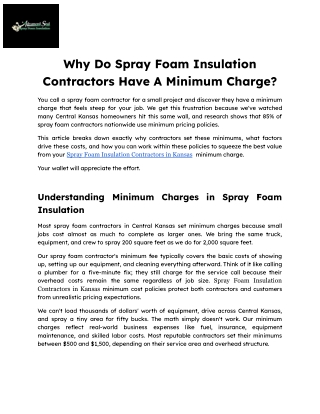 Why Do Spray Foam Insulation Contractors Have A Minimum Charge_