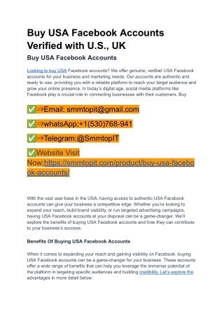 Buy USA Facebook Accounts Verified with U