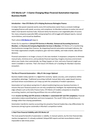 CFO Works LLP – Financial Automation & Virtual CFO Services in Mumbai