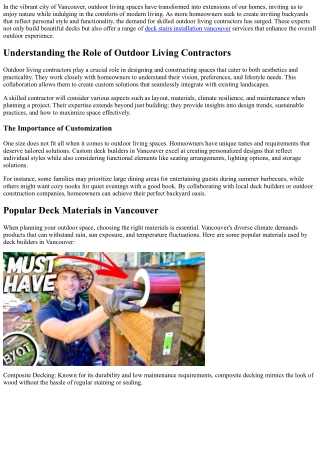 Vancouver Outdoor Living Contractors: Enhancing Your Backyard Experience