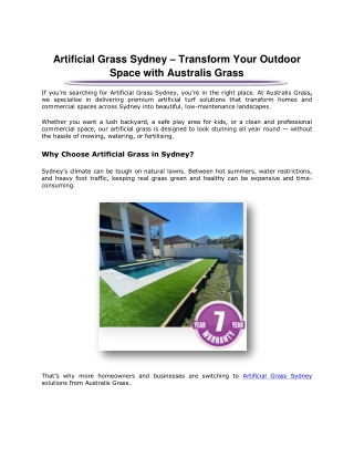 Artificial Grass Sydney – Transform Your Outdoor Space with Australis Grass