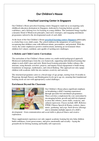 Preschool Learning Center in Singapore