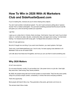 How To Win in 2026 With AI Marketers Club and SideHustleQuest.com