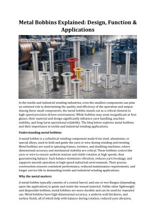 Metal Bobbins Explained: Design, Function & Applications