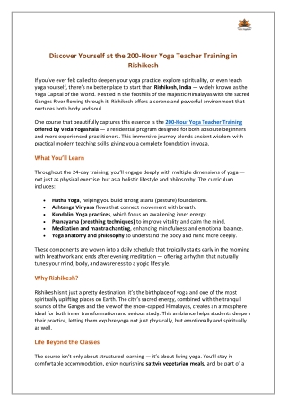 Discover Yourself at the 200-Hour Yoga Teacher Training in Rishikesh