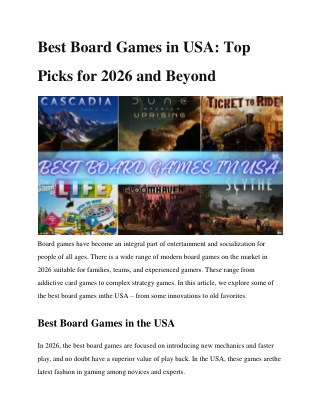 Best Board Games in the USA 2026: Top Picks for Every Player (PDF Guide)