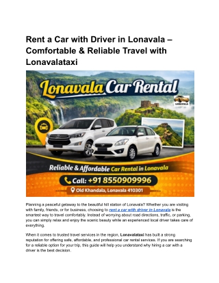 Rent a Car with Driver in Lonavala