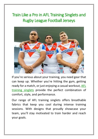 Train Like a Pro in AFL Training Singlets and Rugby League Football Jerseys