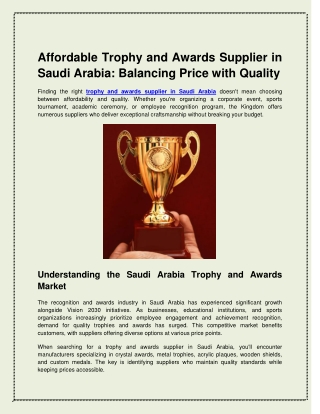 Affordable Trophy and Awards Supplier in Saudi Arabia_ Balancing Price with Quality