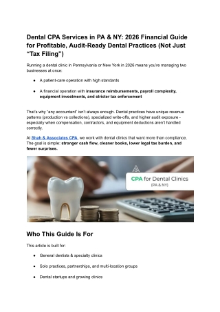 Dental CPA Services in PA & NY_ 2026 Financial Guide for Profitable, Audit-Ready Dental Practices (Not Just “Tax Filing”