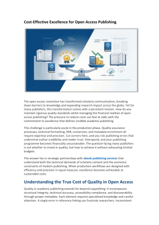 Cost-Effective Excellence for Open Access Publishing