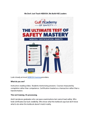 We Don't Just Teach NEBOSH, We Build HSE Leaders