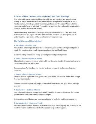 8 Forms of Maa Lakshmi and Their Divine Blessings Explained | Namo deva