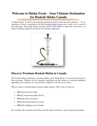 Welcome to Shisha Freak – Your Ultimate Destination for Hookah Shisha Canada