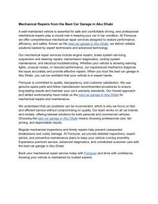 Mechanical Repairs from the Best Car Garage in Abu Dhabi