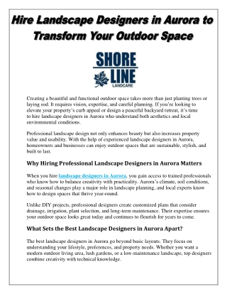 Hire Landscape Designers in Aurora to Transform Your Outdoor Space