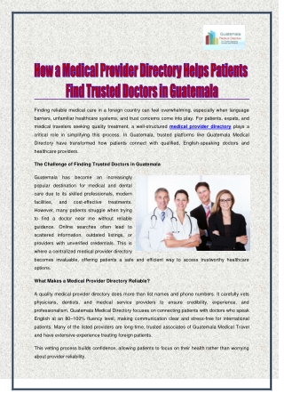 How a Medical Provider Directory Helps Patients Find Trusted Doctors in Guatemala