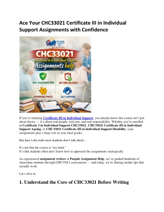Ace Your CHC33021 Certificate III in Individual Support Assignments with Confidence