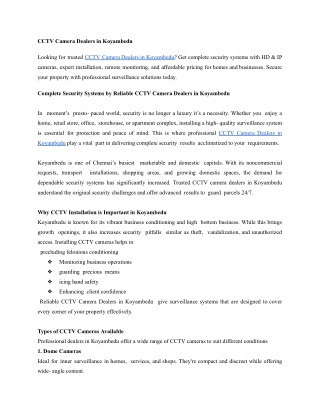 Complete Security Systems by Reliable CCTV Camera Dealers in Koyambedu