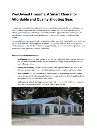 Pre-Owned Firearms: A Smart Choice for Affordable and Quality Shooting Gear.