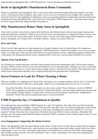 Made Homes Springfield Ohio: UMH Properties Inc., Clayton Homes & Retailers Guid