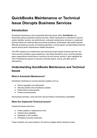 QuickBooks Maintenance or Technical Issue Disrupts Business Services